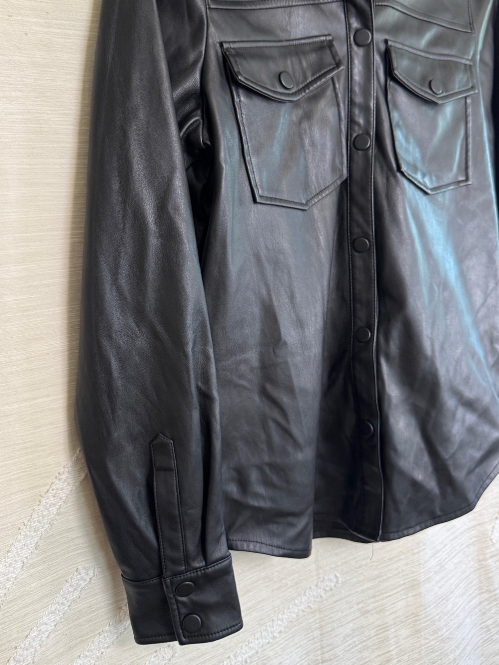 NA-KD Women’s 34 Extra Small Black Faux Leather Shirt Jacket Shacket - Picture 3 of 8